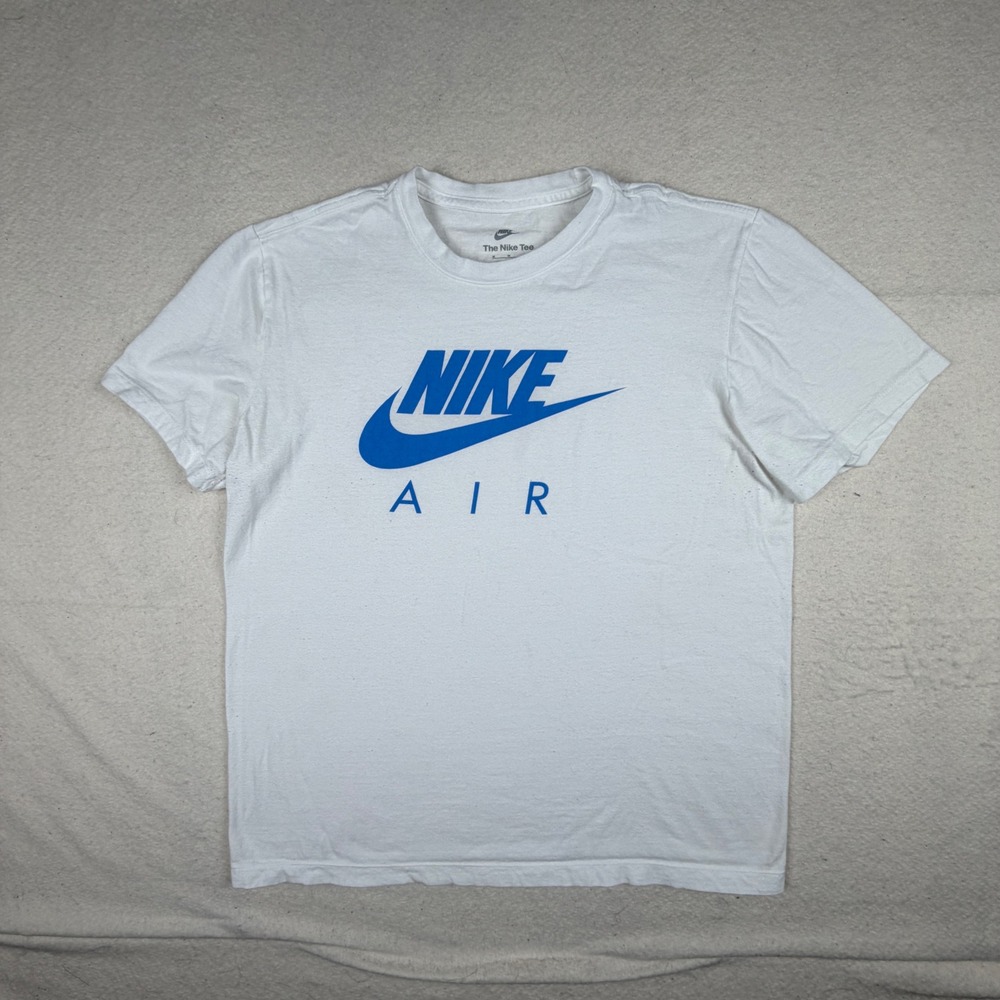 Nike Air Graphic T-Shirt Mens‎ Medium White Blue Logo Short Sleeve Crew Neck Tee